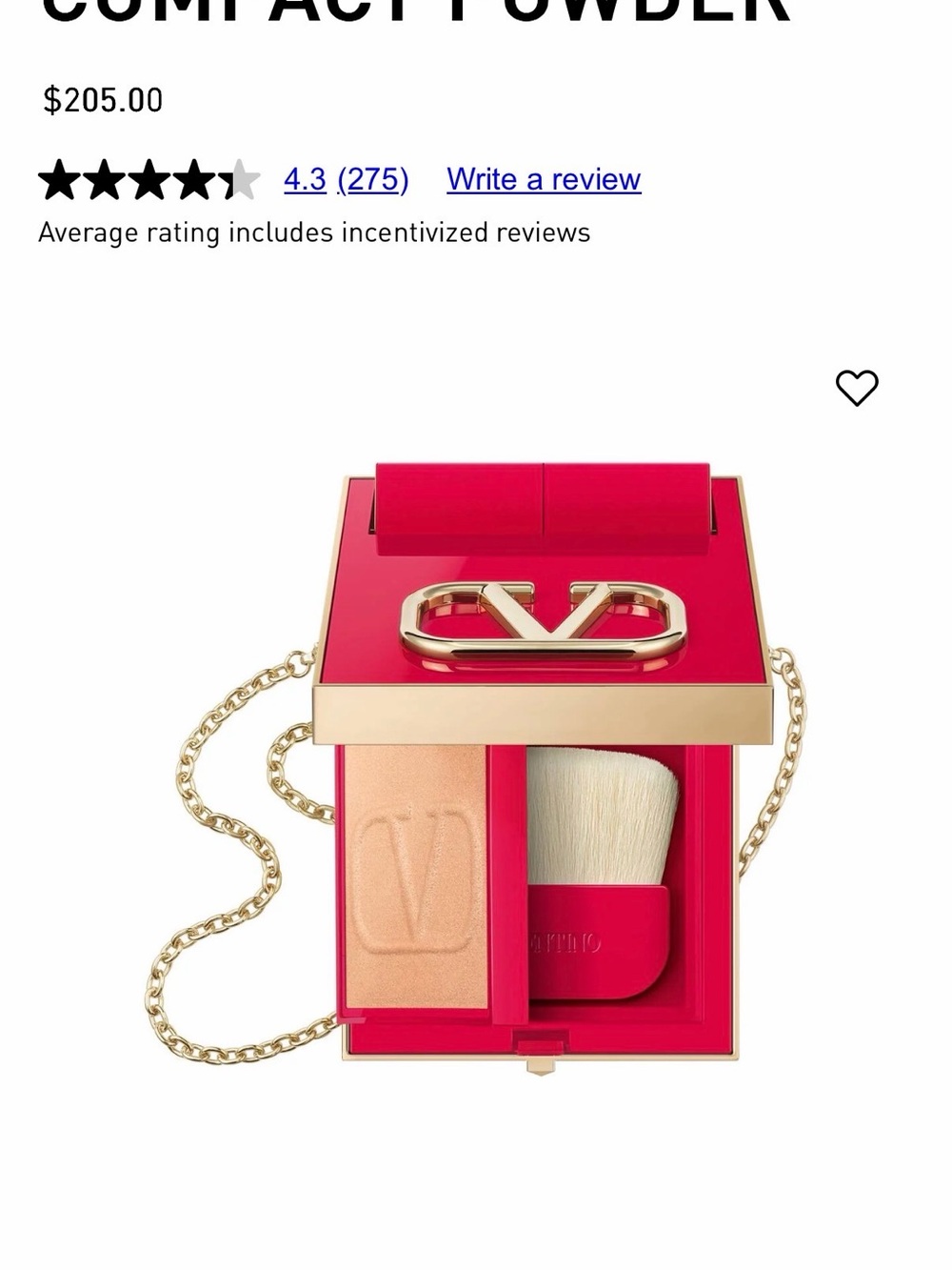 Valentino Red Compact Powder Case with Gold Logo and Chain